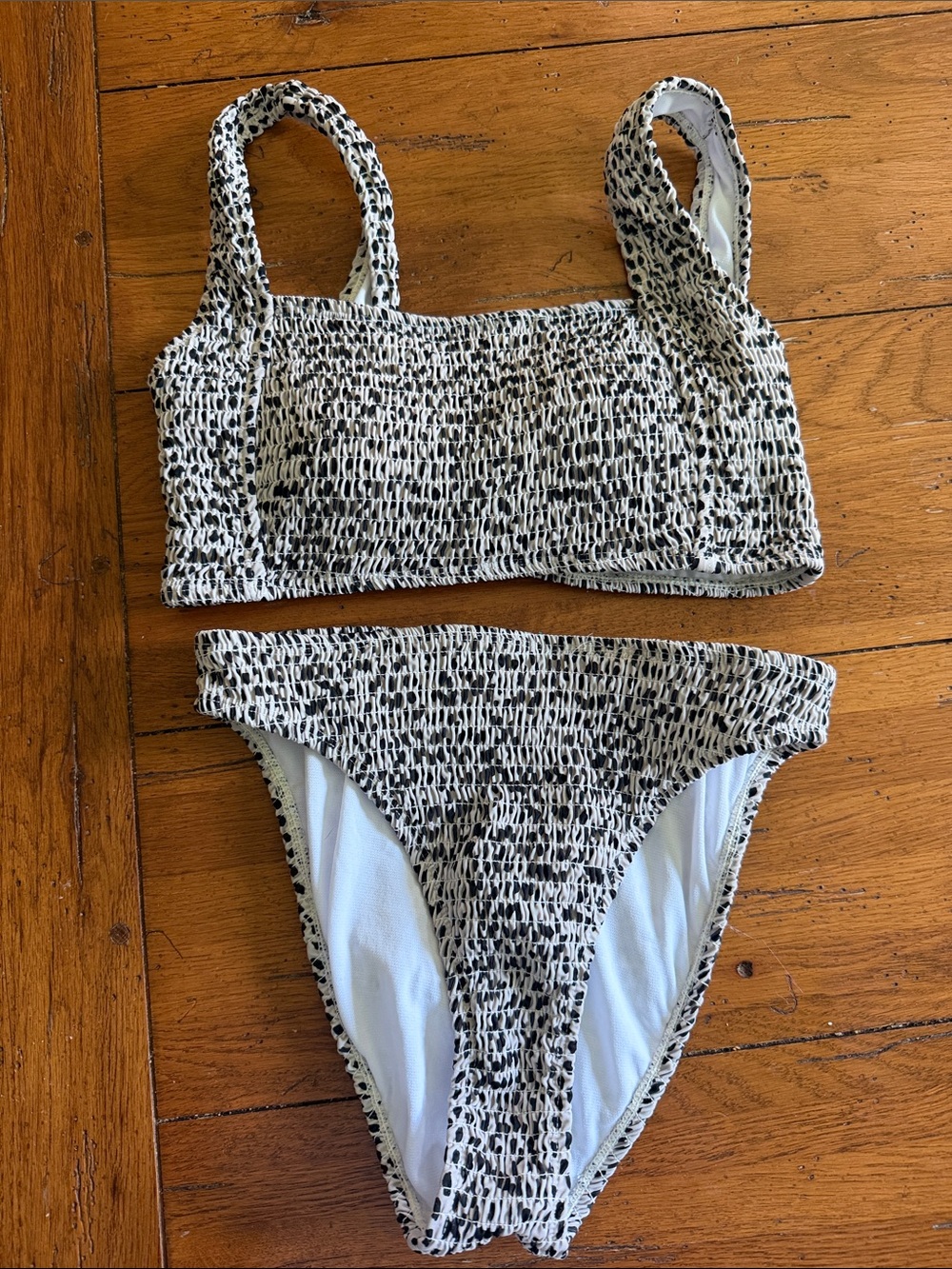 Pink Lily Black and White Smocked Bikini Set